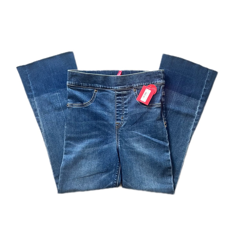 Spanx Blue Cropped Flare Denim Jeans Stretch Size Small NWT